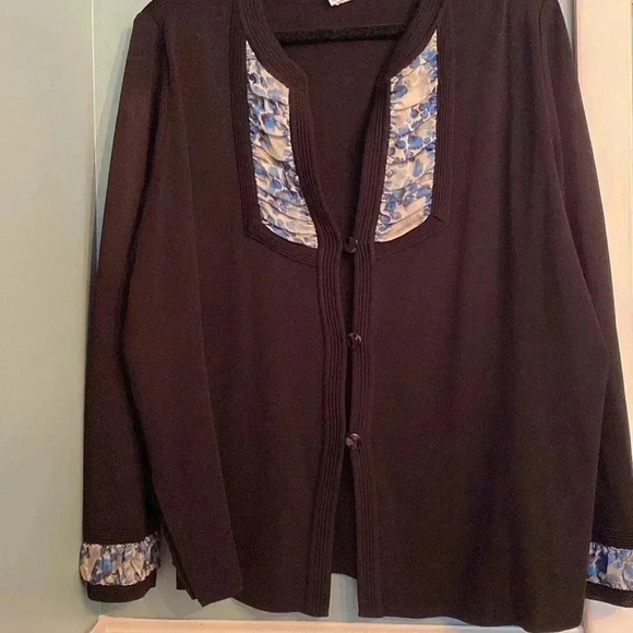 Misook woman 2X cardigan jacket - black with blue accents - button closure - Picture 4 of 8